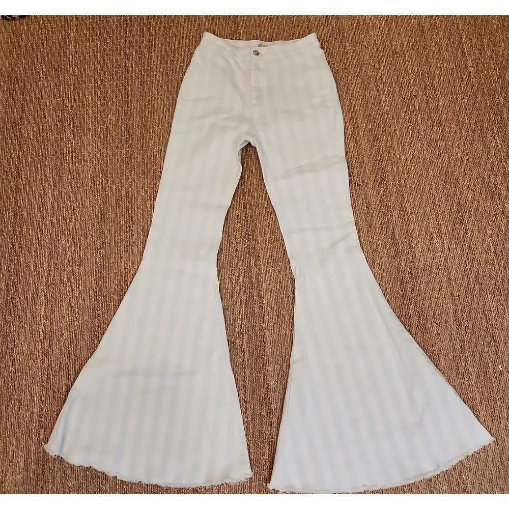 Altar'd State White And Light Blue Flared Pants Size S